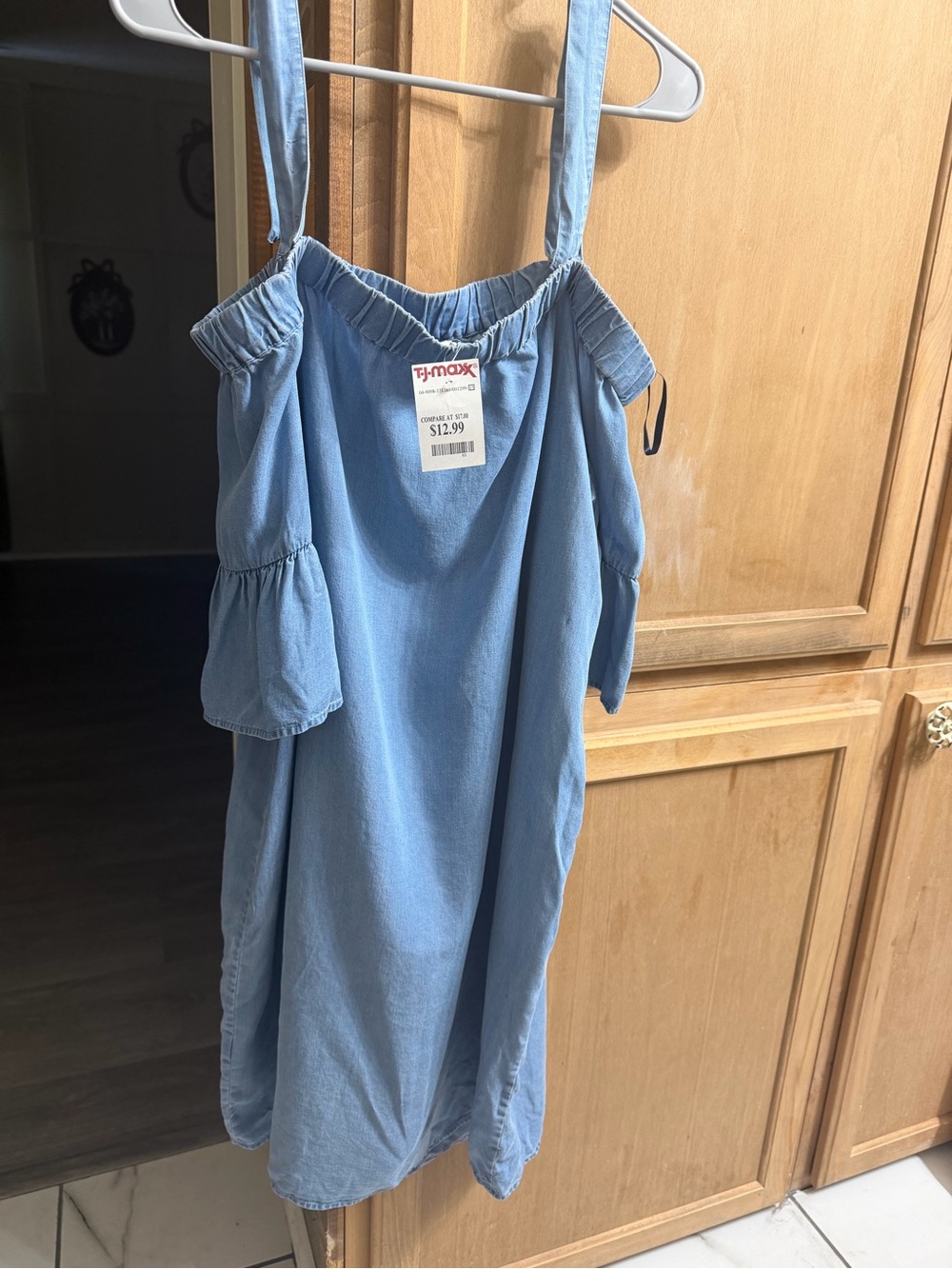 T.J.Maxx Light Blue Chambray Cold-Shoulder Sundress